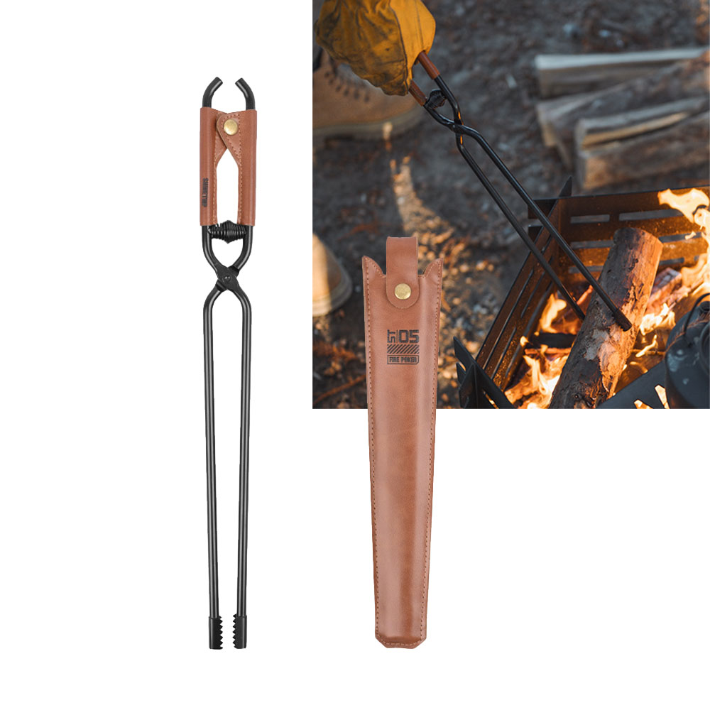장작 집게 화로 숯집게 바베큐 화목난로 캠핑 가죽커버 44cm