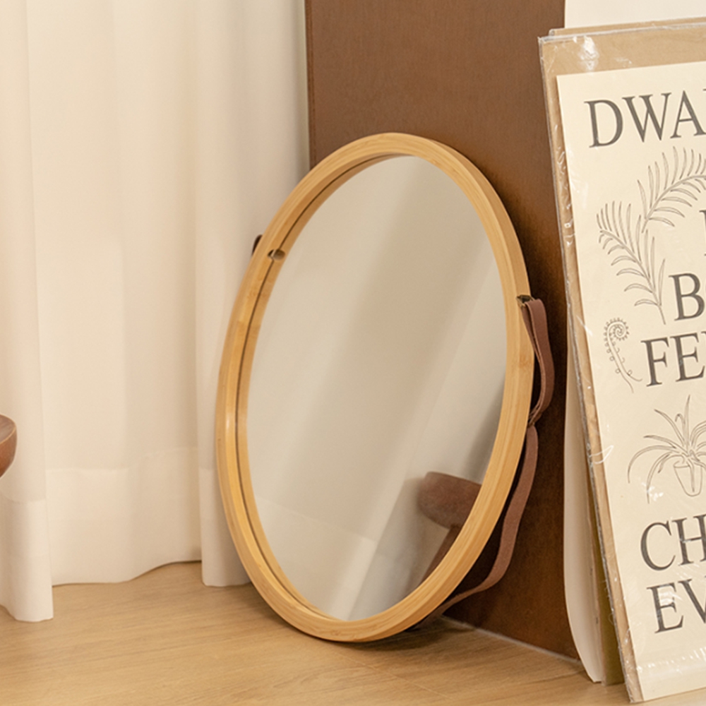 우드 원형거울 인테리어벽거울 거실 화장대 타원형 디자인