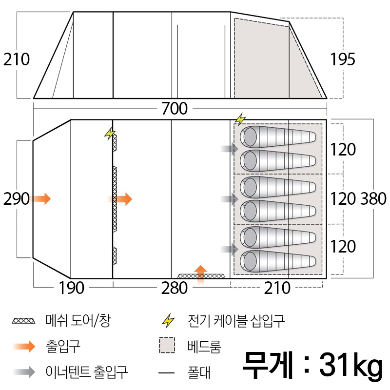 반고 리스모어 TC 600XL 클라우드 그레이 면혼방 텐트 세트 니오 정식 - 상세 이미지 2