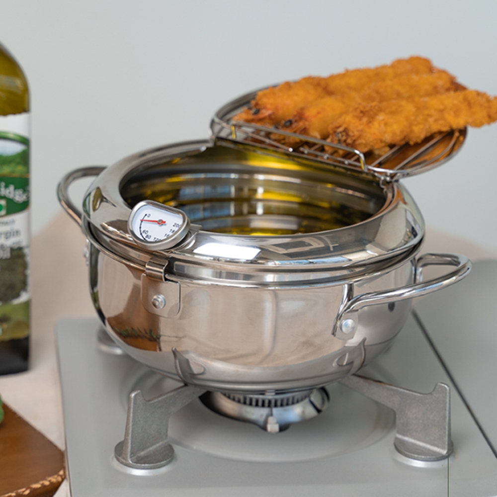 가정용 스텐 미니 튀김냄비 새우 오징어 소형튀김기 온도계 바스켓