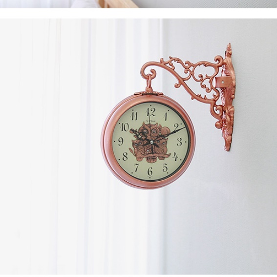 엔틱 벽걸이양면시계 레트로 무선벽시계 코너시계