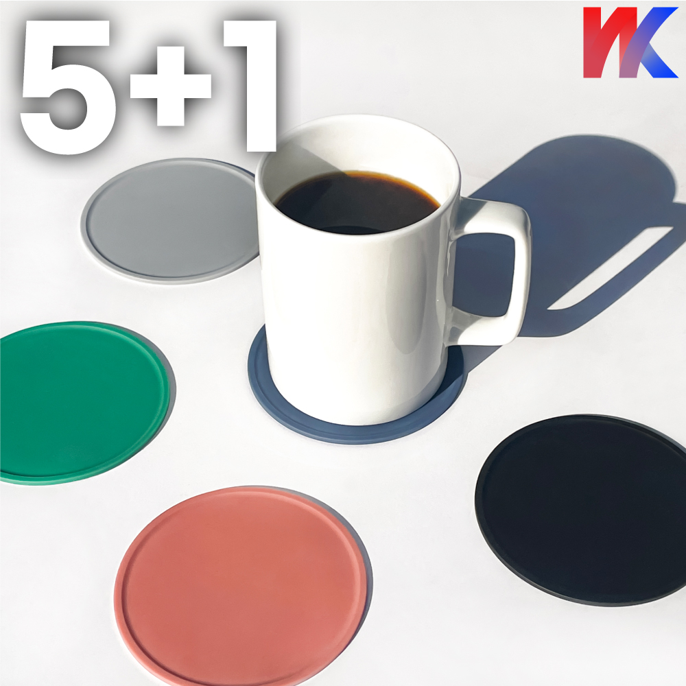 5+1 실리콘 코스터 컵 티 받침 받침대 원형 - 상품 이미지