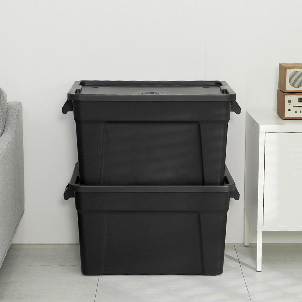 [도착보장] 이지 블랙 대용량 수납 정리함 리빙박스 120L 2P 팬트리 베란다 옷장 이불 정리 박스