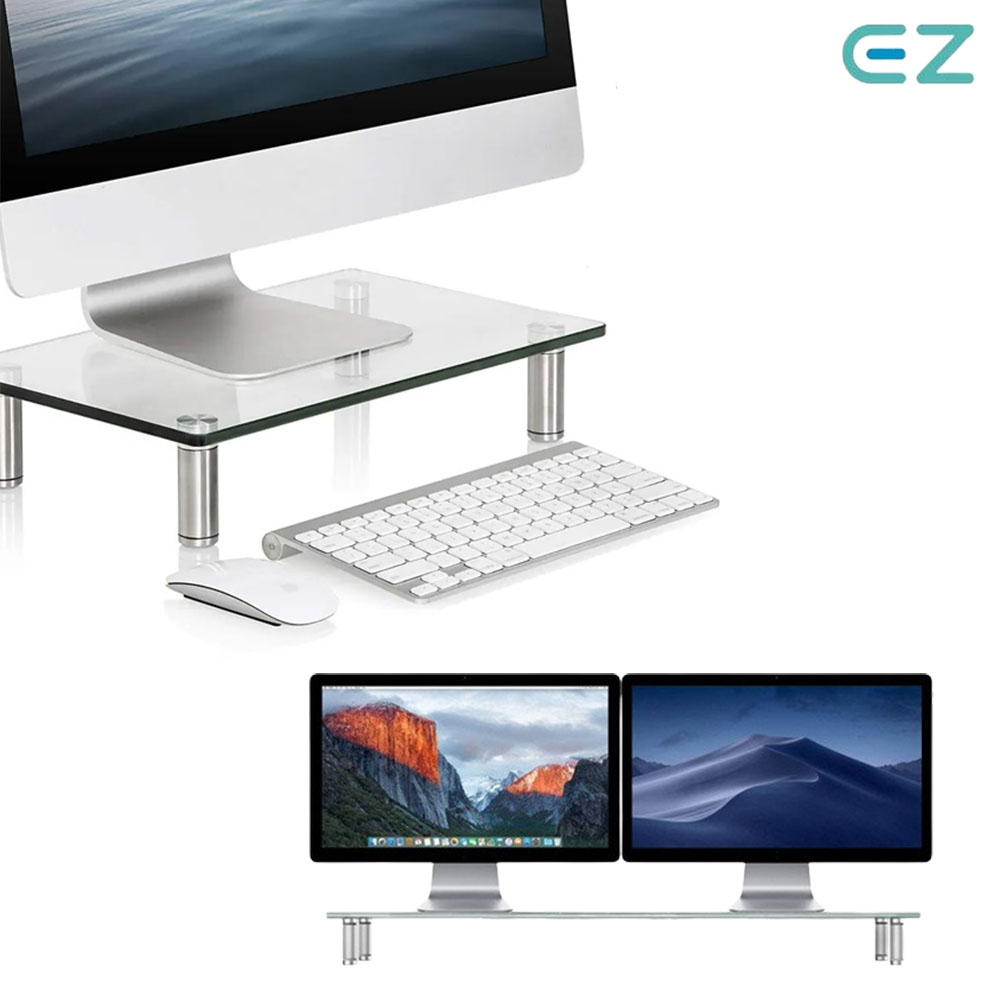 EZ 강화유리 싱글 듀얼 모니터 받침대 선반