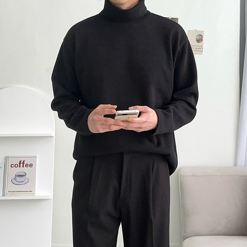 남자 니트 오버핏 긴목 터틀넥 목폴라 남자 니트 이미지 2