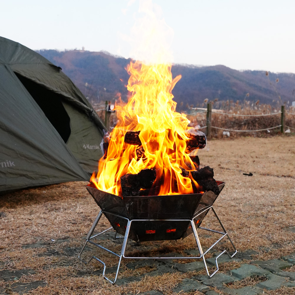 카르닉 불멍 육각 화로대 캠핑 접이식 바베큐 화로대 그릴 풀세트 프리미엄