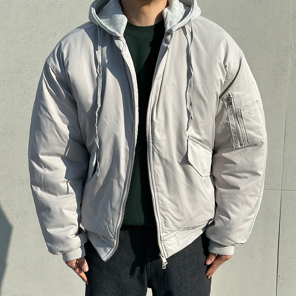 남자 항공점퍼 MA1 후드 탈부착 패딩점퍼 - 상세 이미지 3