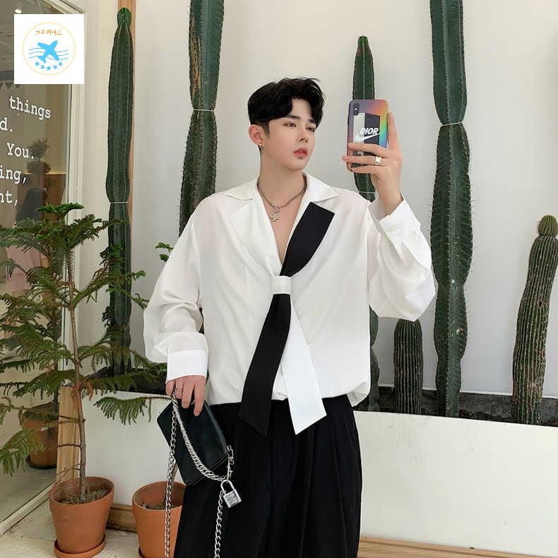 행사 화이트 셔츠 포인트 블랙 남자 캐주얼 스카프 아이돌 멋내기 크로스 넥타이 - 상품 이미지