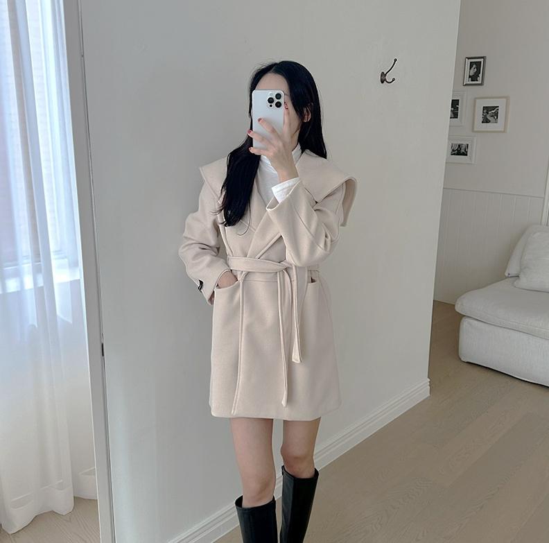 아이보리코트 여성모직반코트 빅카라하프코트 이미지 2