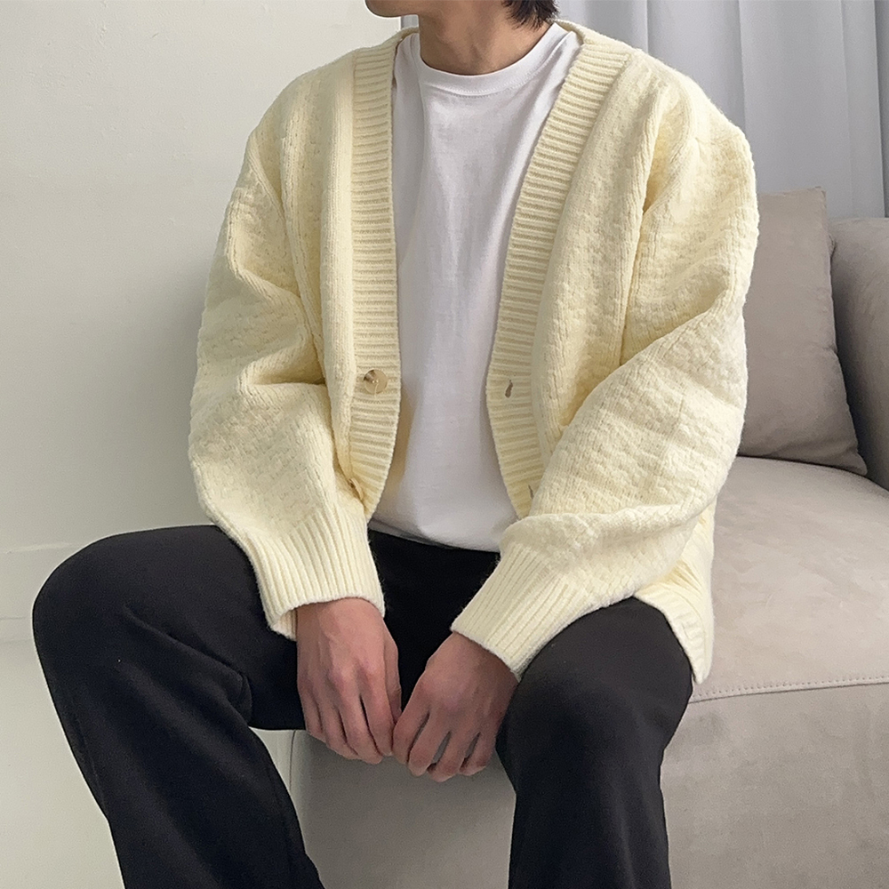남자 오버핏 꽈배기 니트 가디건 남자가디건