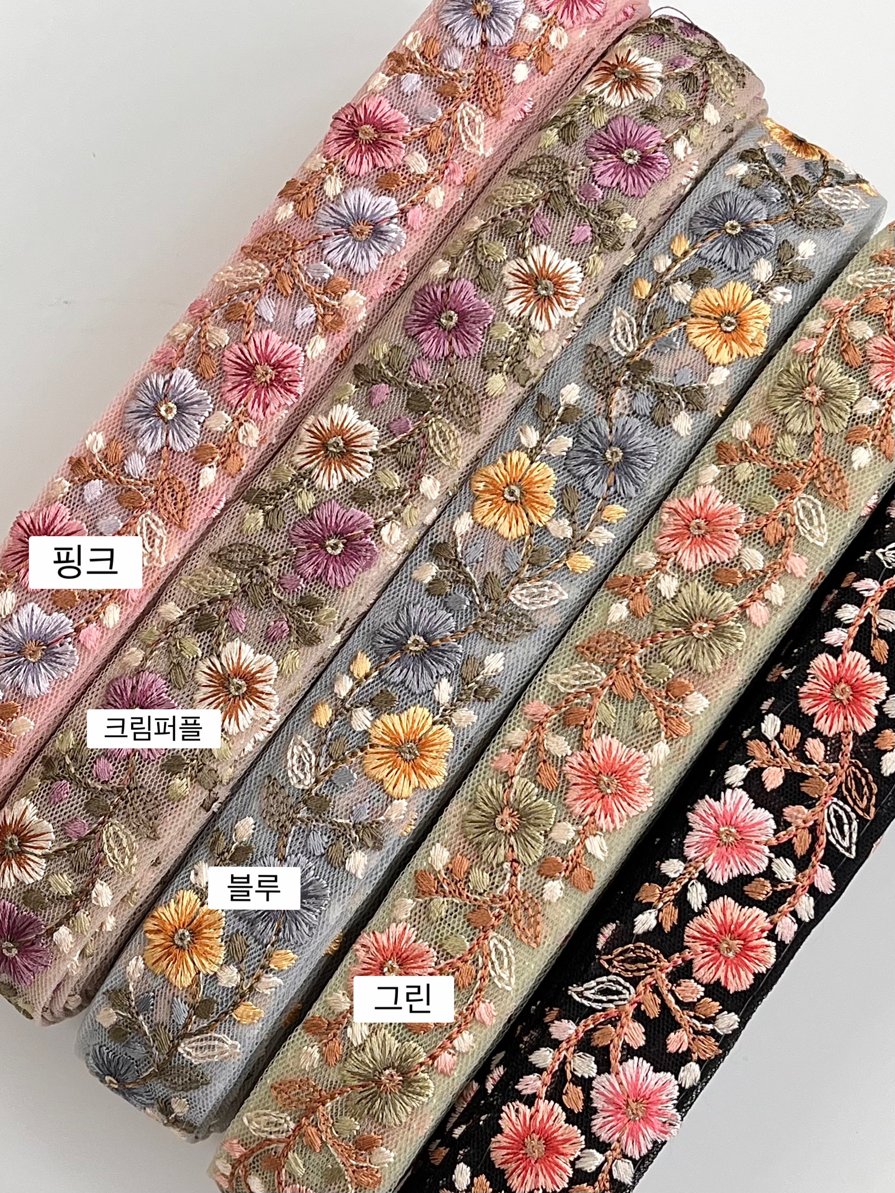 30mm 파스텔 자수리본 꽃 레이스원단 리본공예 미싱 재료 J00000038 - 상세 이미지 4