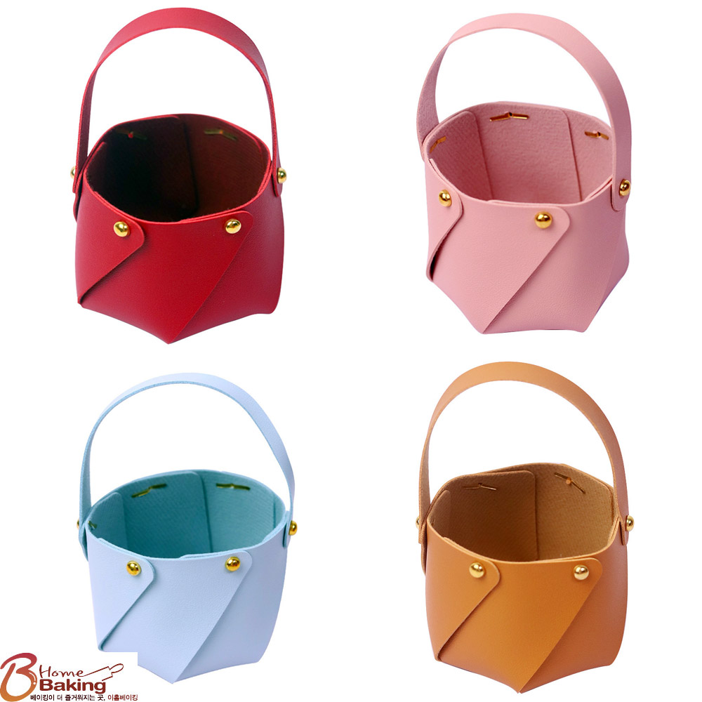 사선모양가죽바구니 레드 핑크 하늘색 카멜 택1 트레이 가죽수납 답례품 가죽가방포장 - 상품 이미지