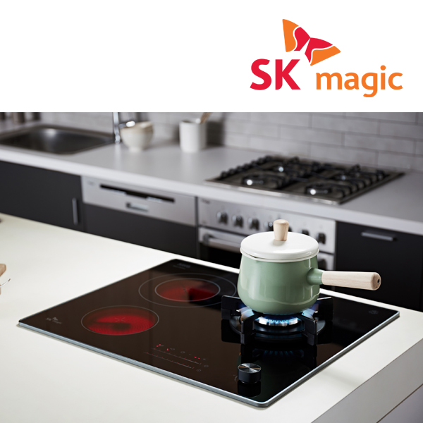 SK매직 3구 하이브리드 전기 가스 쿡탑 레인지 하이라이트2구+가스1구 GRABH302H