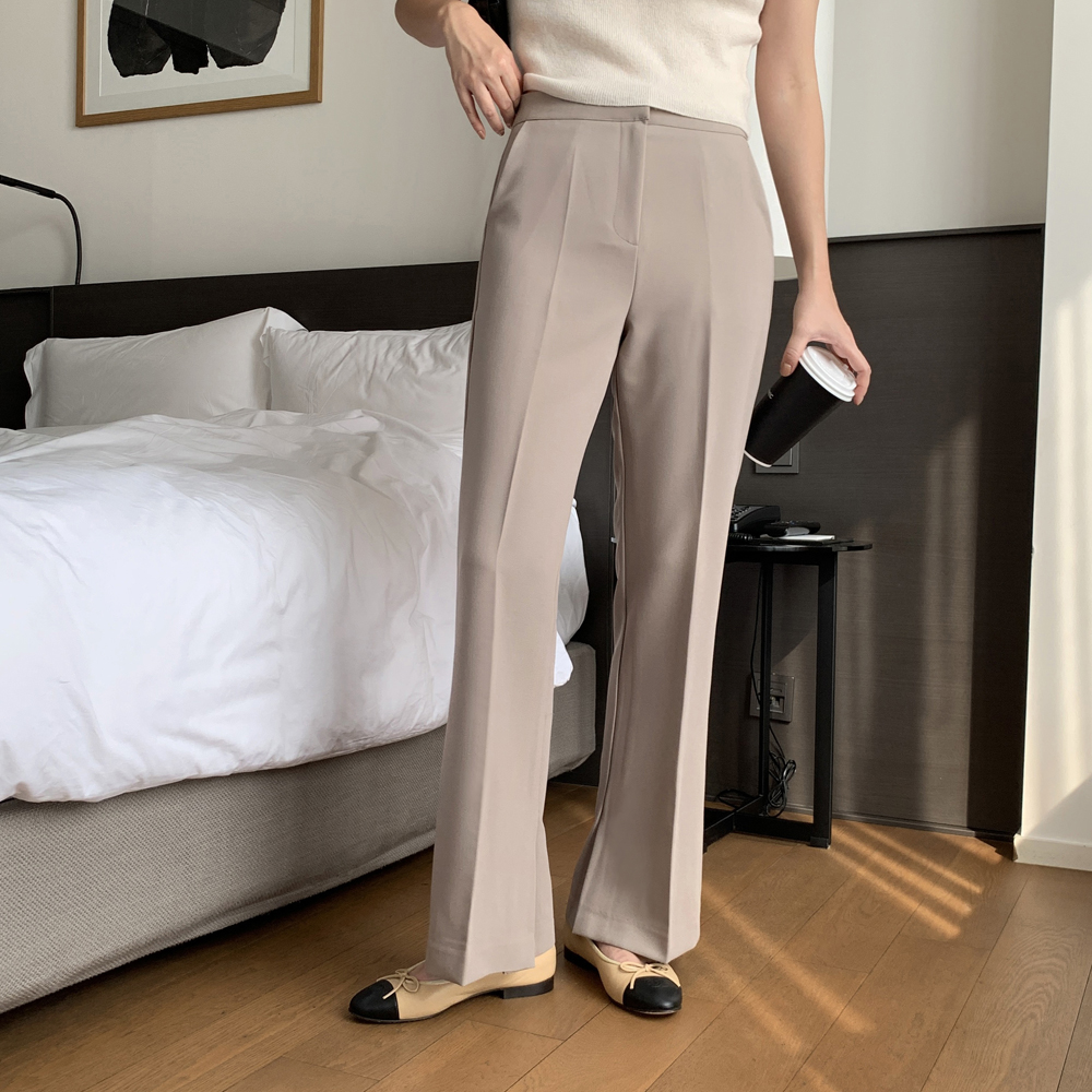 하이웨스트 슬릿 부츠컷 와이드슬랙스 세미 와이드팬츠 여성 정장 나팔바지 여자슬랙스 베이지 - 상세 이미지 4