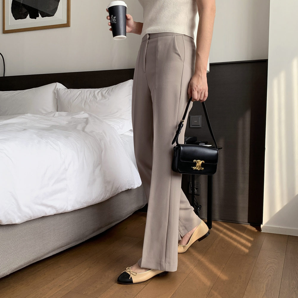 하이웨스트 슬릿 부츠컷 와이드슬랙스 세미 와이드팬츠 여성 정장 나팔바지 여자슬랙스 베이지 - 상세 이미지 5