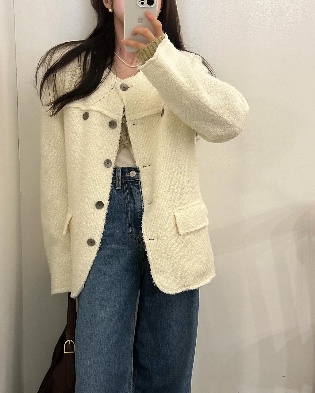 로비아 여성 울 오버핏 루즈핏 노카라 트위드 자켓 이미지 2