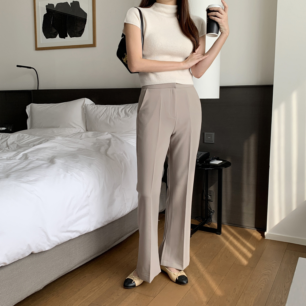 하이웨스트 슬릿 부츠컷 와이드슬랙스 세미 와이드팬츠 여성 정장 나팔바지 여자슬랙스 베이지 - 상세 이미지 2