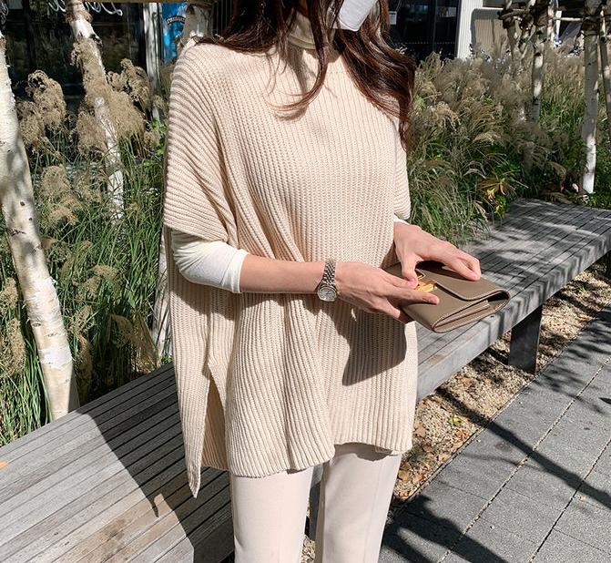 빅사이즈니트 조끼 오버핏 베이지 편한옷 상의 이미지 2