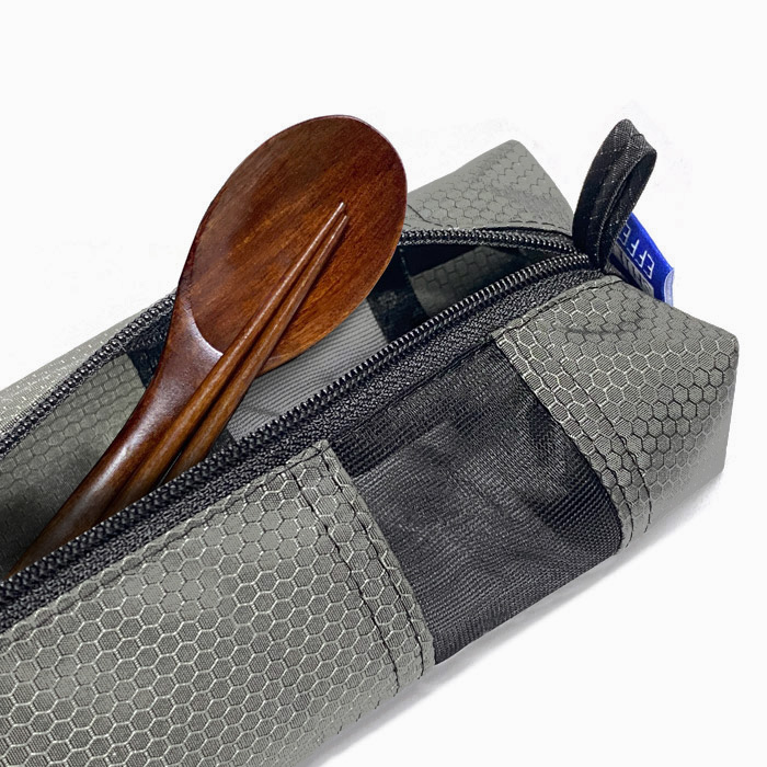 백패킹 초경량 메쉬 수저통 나무 수저 보관 파우치 여행용 챠콜그린