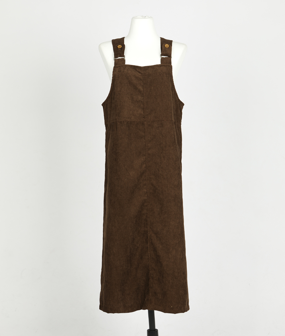 코듀로이 버튼 절개 H라인 루즈핏 롱 멜빵원피스 골덴 뷔스티에 스퀘어넥