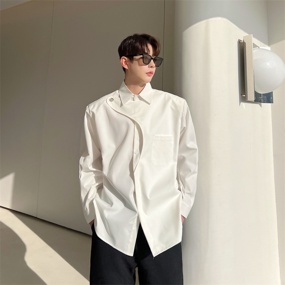 남성 비대칭 특이한 예쁜 디자인 고급 블라우스 셔츠 포인트 대회 파티 캐쥬얼 데일리 2컬러 - 상세 이미지 3