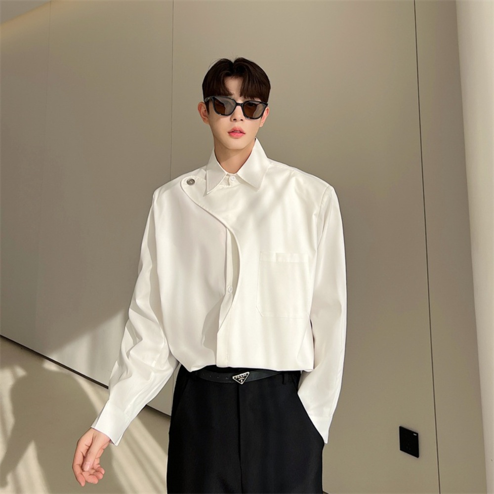 남성 비대칭 특이한 예쁜 디자인 고급 블라우스 셔츠 포인트 대회 파티 캐쥬얼 데일리 2컬러 - 상세 이미지 4