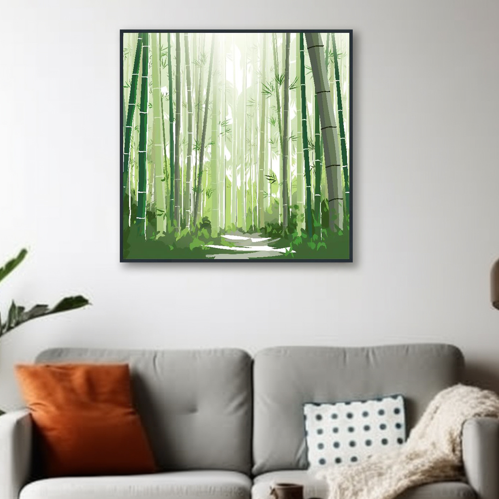 단풍 대나무 45x45cm 무광블랙 알루미늄액자 대나무그림 - 상세 이미지 3