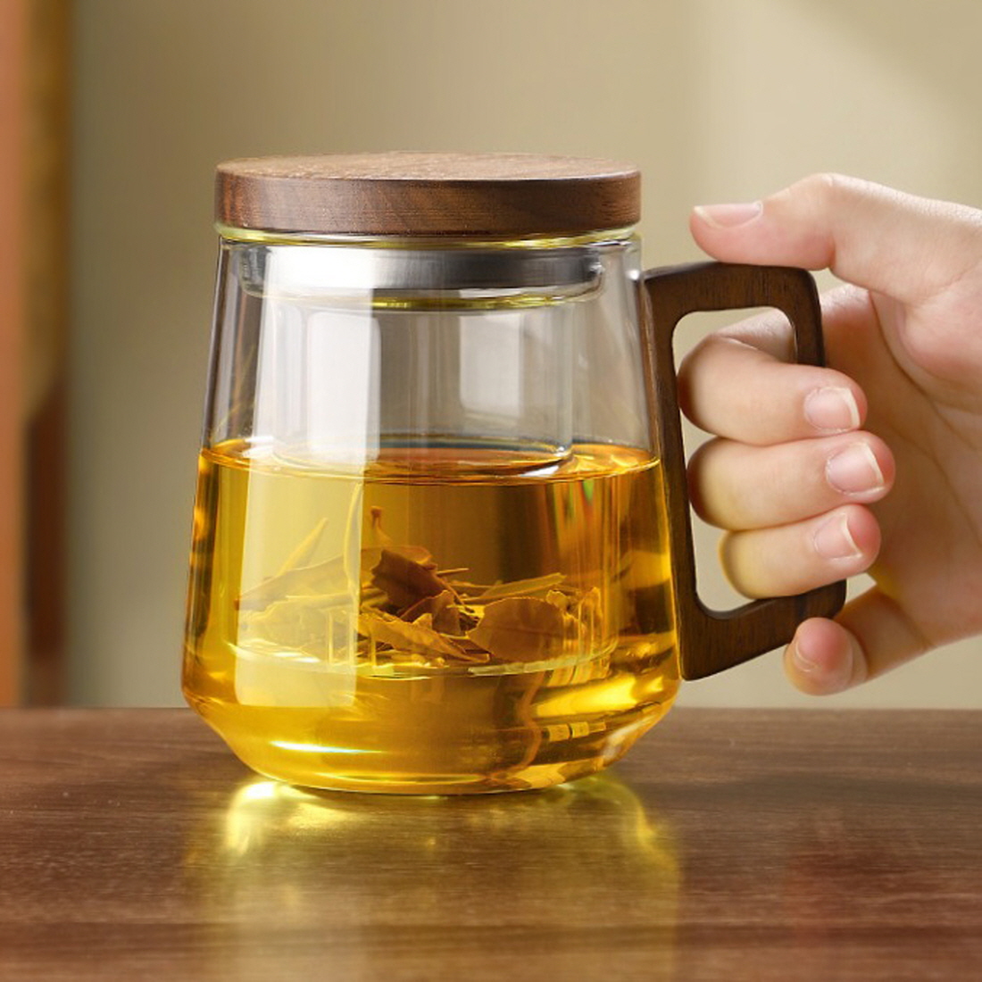 뚜껑있는머그컵 차우리는컵 거름망 내열 유리 티머그 대용량 머그컵 525ml