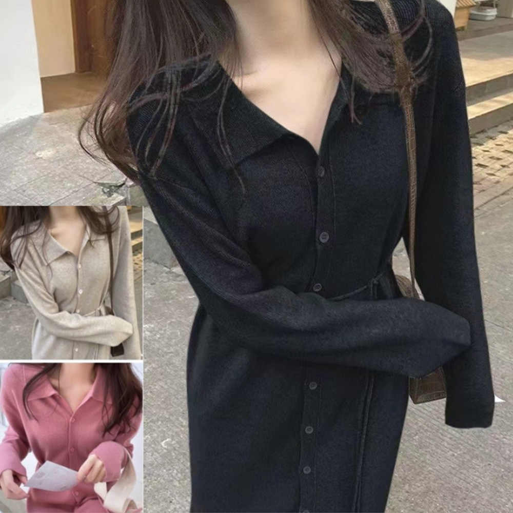 캐시미어 니트원피스 카라 맥시 베이지 H라인 롱원피스 제품 이미지