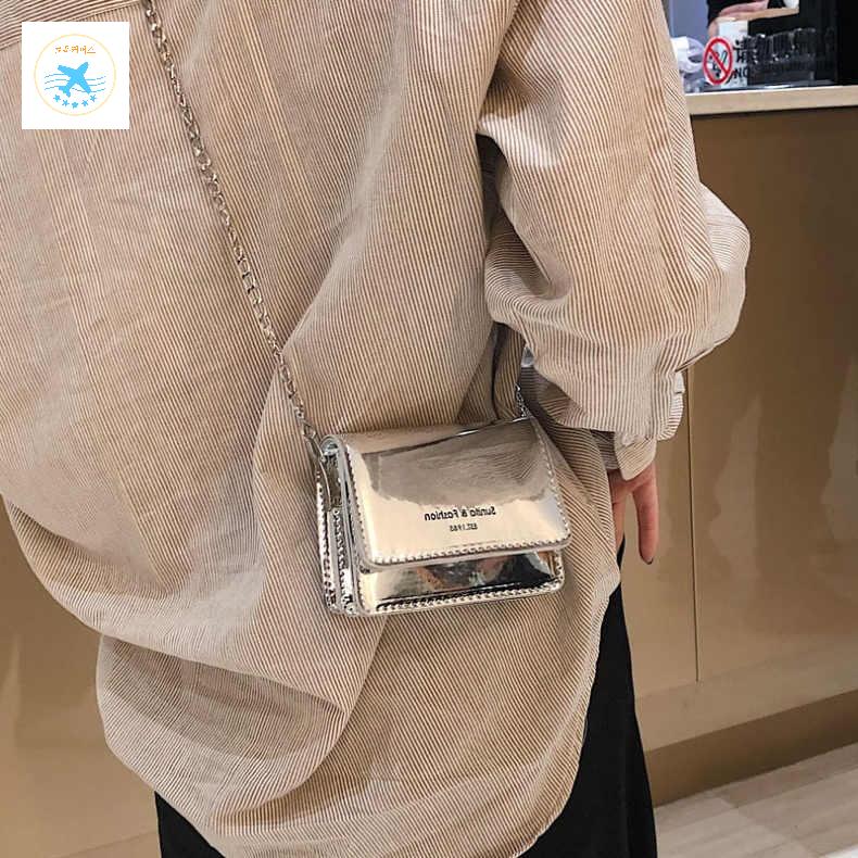 체인 도트백 데일리 미니백 핸드백 가방 크로스백 반짝이 실버백 - 상품 이미지