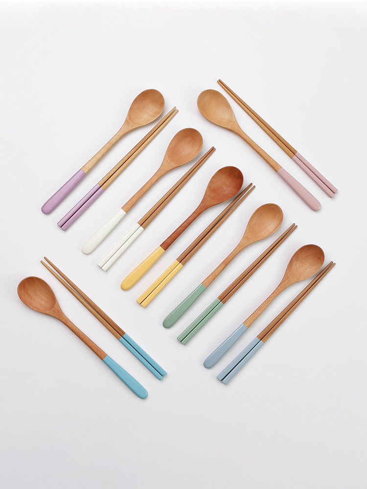 천연 옻칠 나무 캠핑용 어른 롤리팝 수저세트