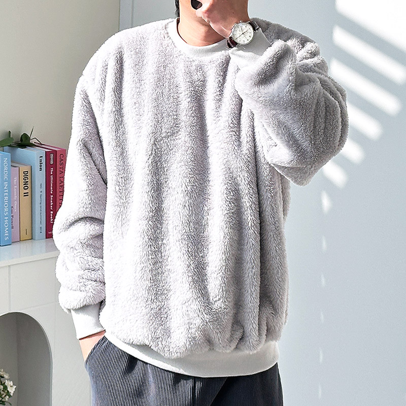 남자 양털 맨투맨 오버핏 겨울 긴팔 티셔츠 빅사이즈 이미지 4