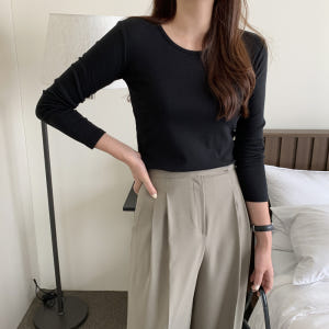 부드러운 코튼 스판 U넥 이너 모달티 여성 봄 티셔츠 면 기본 여자 긴팔... 착용 후기 | 사이즈/핏 총정리 - 상품 이미지 4