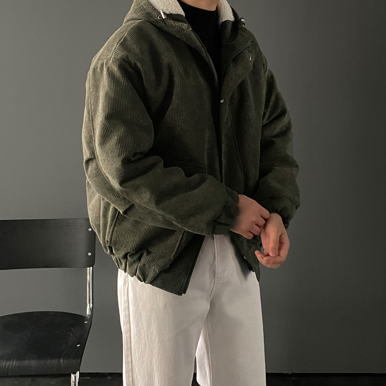 코듀로이숏패딩 남자코듀로이패딩 후드점퍼 이미지 4