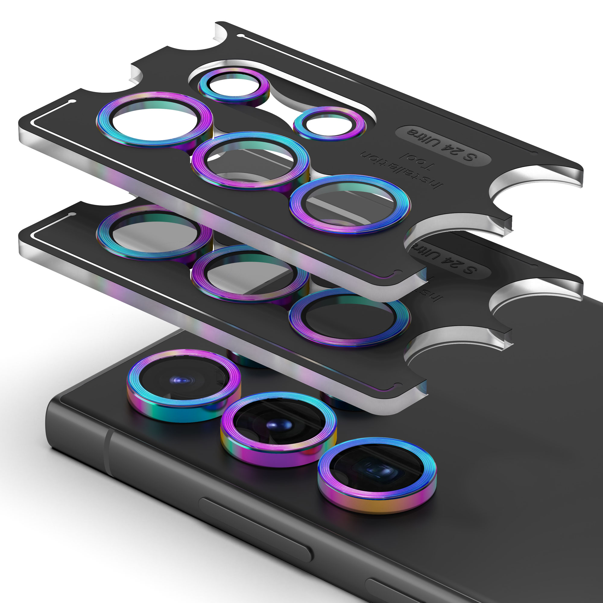 카메라 렌즈 프레임 메탈 링 빛번짐방지 강화유리 보호필름 오로라 갤럭시S24 플러스, 2매입