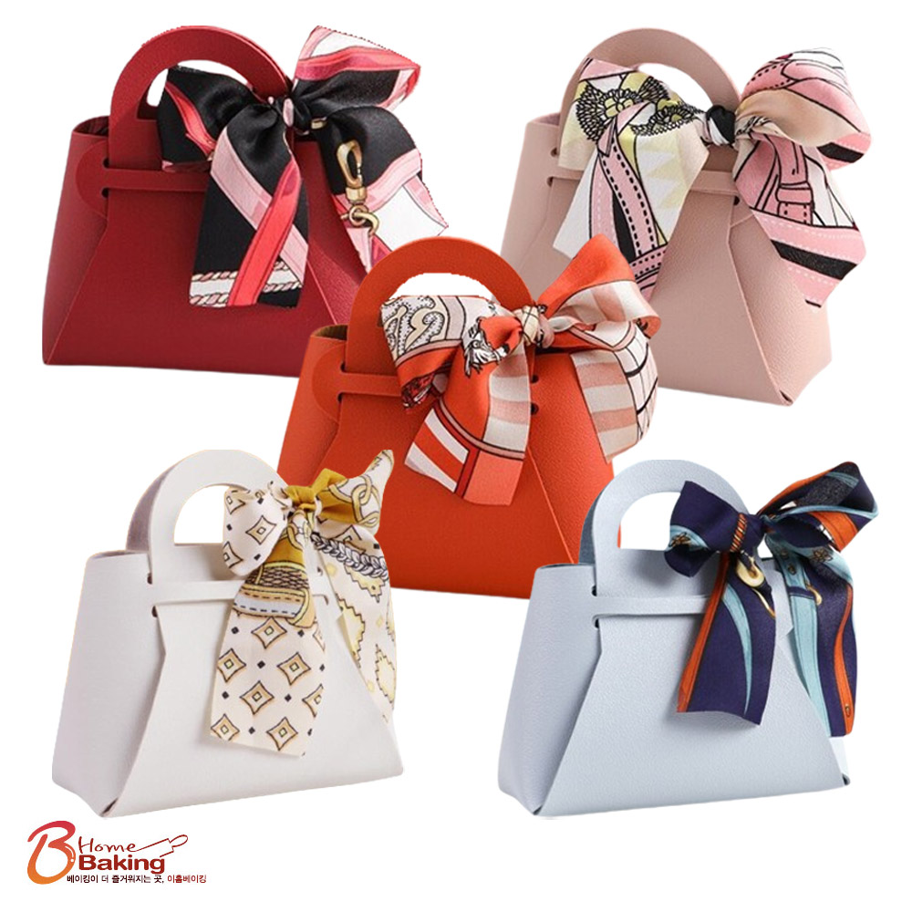 스카프포장가죽선물포장상자 레드 핑크 주황 화이트 블루 택1 구디백 트레이 수납 현관바구니 - 상품 이미지