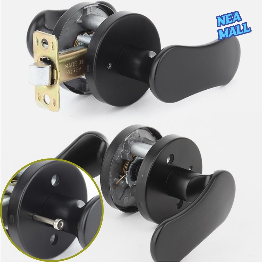 방문 손잡이 교체 사무실 도어 블랙 버튼형 방문고리 교체