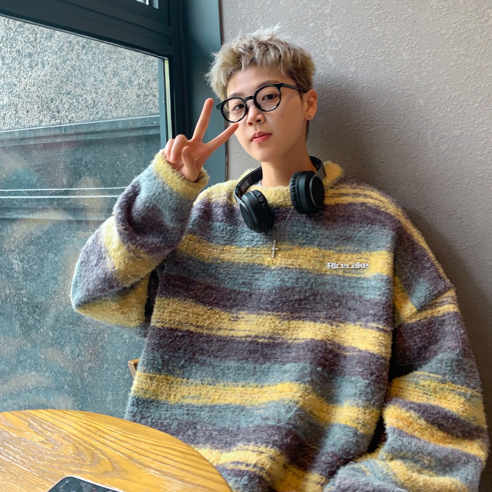 레인보우 유화 빈티지 오일 그라데이션 니트 루즈핏 스웨터 오버핏 남녀공용 커플 힙한 3컬러 - 상세 이미지 2