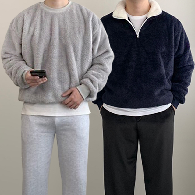 양털맨투맨 하프집업맨투맨 후리스반집업 오버핏 - 메인 이미지