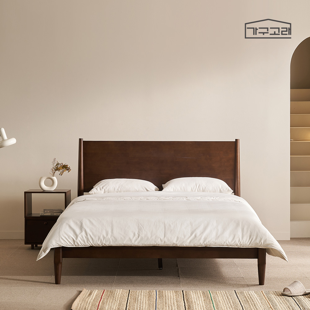 가구고래 루씨르 평상형 고무나무 원목 침대 프레임 SS 월넛