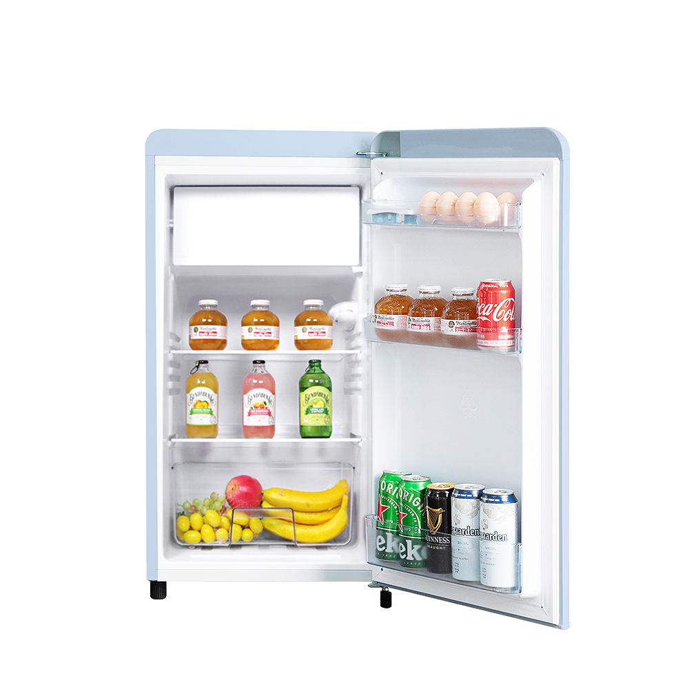쿠잉 레트로 미니냉장고 REF-90CN 블루 소형 원룸 사무실 원도어 작은 슬림 가정용