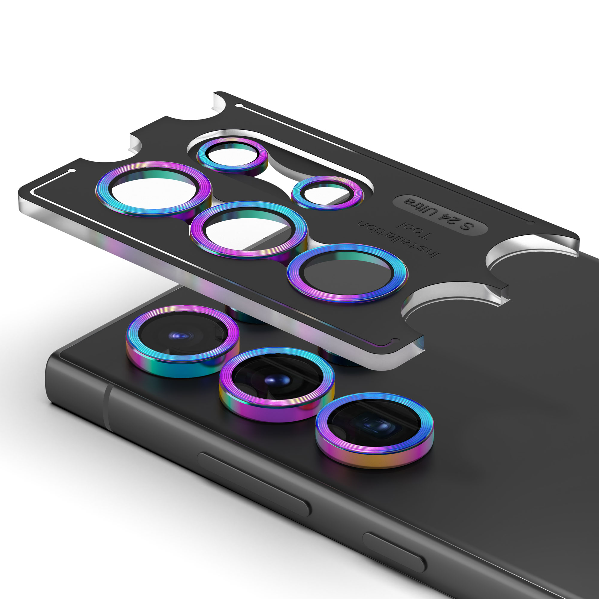 카메라 렌즈 프레임 메탈 링 빛번짐방지 강화유리 보호필름 오로라 갤럭시S24 플러스, 1매입