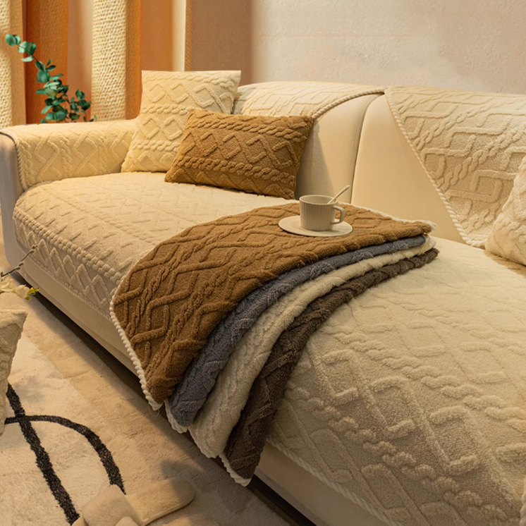 꽈배기 쇼파패드 쇼파커버 70x180 소파 덮개 극세사 겨울 논슬립 미끄럼방지 아이보리 3인용