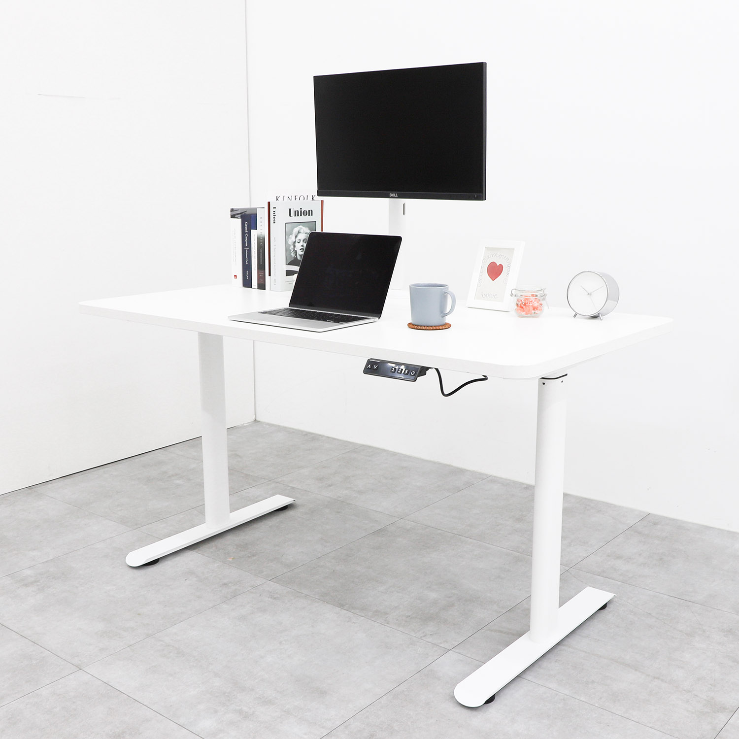 아이디어스터디 모션데스크 높이조절책상 더블 라운드 화이트 젠트 Zent22R