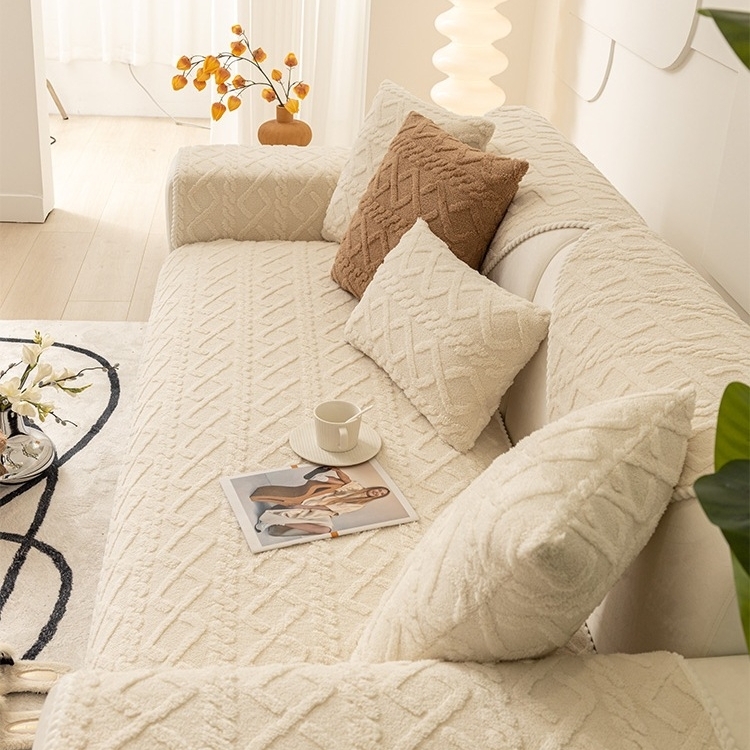 꽈배기 쇼파패드 쇼파커버 70x180 소파 덮개 극세사 겨울 논슬립 미끄럼방지 아이보리 3인용