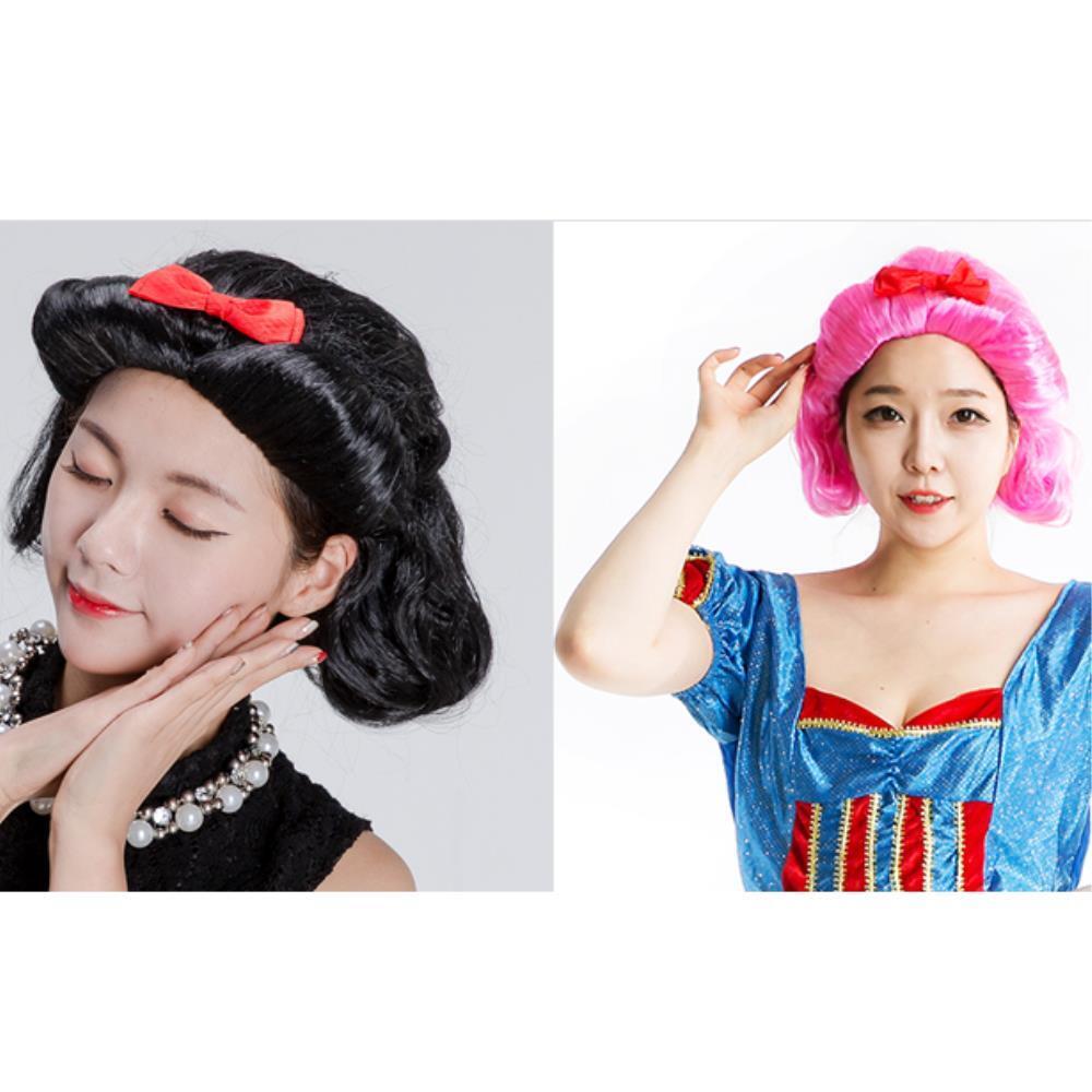 백설 공주 코스튬 리본 검정 분홍 가발 통가발 연극 : 에밀리스토리