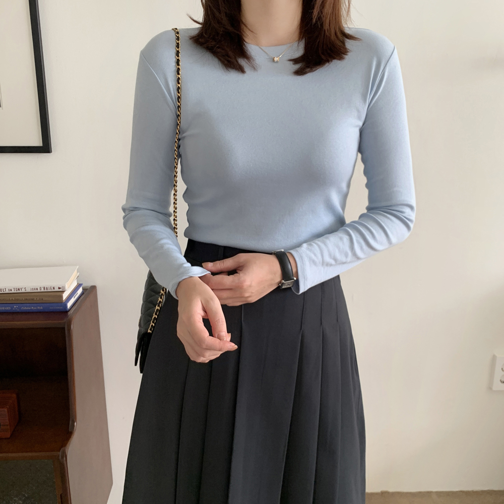 부드러운 코튼 스판 이너 모달티 기본 여성 봄 티셔츠 라운드 여자 긴팔 레이어드티 이미지 2