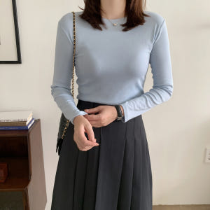 부드러운 코튼 스판 이너 모달티 기본 여성 봄 티셔츠 라운드 여자 긴팔 ... 착용 후기 | 사이즈/핏 총정리 - 상품 이미지 2
