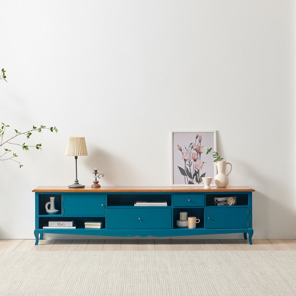 까사홈 앨리스 블루 엔틱 원목 거실장