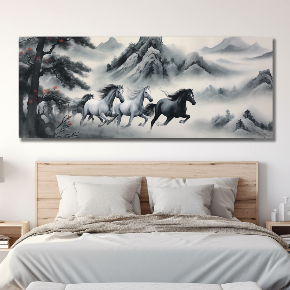 초원팔마도 150x60 캔버스 액자 말그림 - 상세 이미지 4